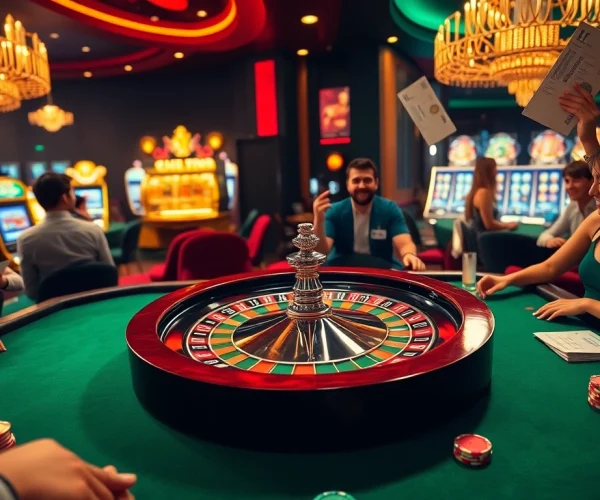 Experience the excitement of sv88 nạp tiền at a vibrant casino with a roulette wheel.