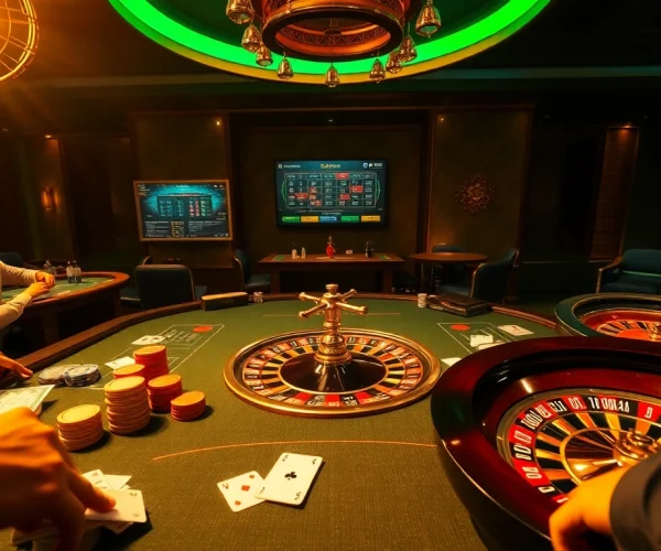 Experience the excitement of xin 88 bet at a vibrant casino table full of poker chips and cards.