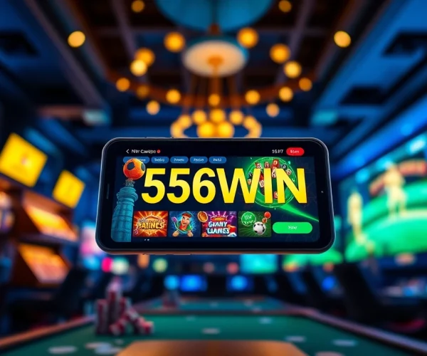 Discover the 56WIN app interface on a smartphone, showcasing a vibrant gaming experience.