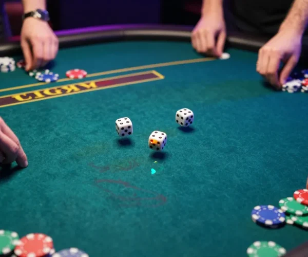 Players enjoying an exciting game tài xỉu as dice roll across the felt table.