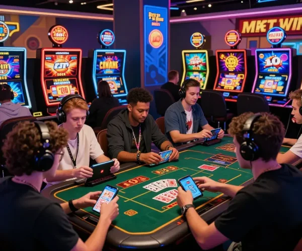 Sunwin players enjoying diverse casino games in a vibrant online gaming environment, highlighting engagement and excitement.