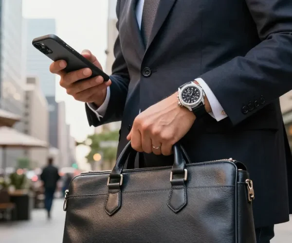 Explore premium clone watches on a stylish individual in an urban setting