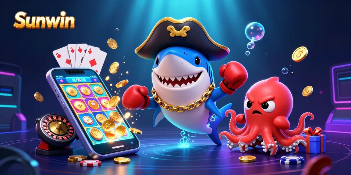 Join the excitement with Sunwin's vibrant gaming adventure featuring a pirate shark and his friends.